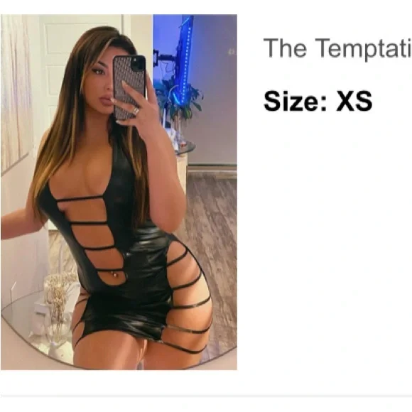 Black cutout faux Leather Halter bodycon Dress - Picture 1 of 4